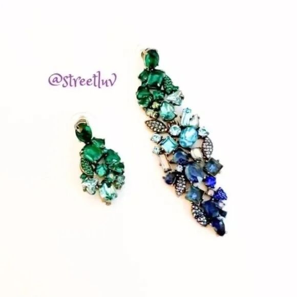 Stella & Dot Blue Ombre Peacock Statement Chandelier Earrings - Picture 4 of 6
